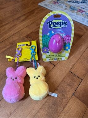 Peeps Kids Plush Bunny Keychains with Chick Lip Balm - Pink & Yellow